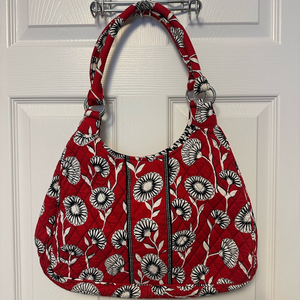 Vera Bradley Red Quilted Floral Hobo Shoulder Bag